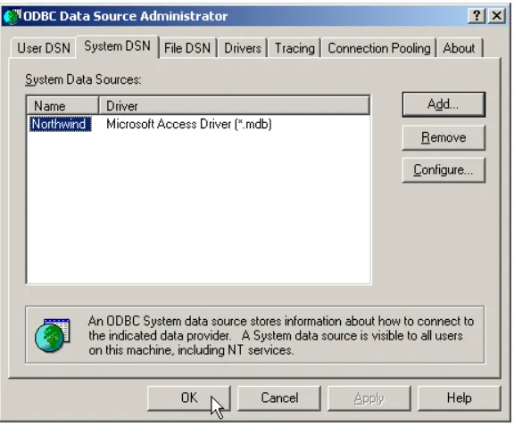 Figure 18–4Fourth window presented after you have added a new system data source. Click OK to accept the change.