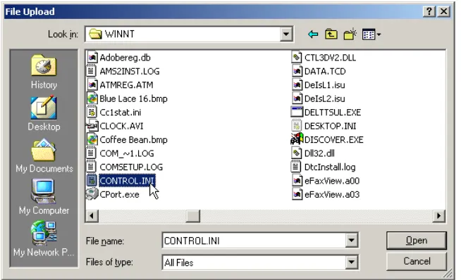 Figure 19–21 A file chooser resulting from the user clicking on Browse in a file upload control on Windows 2000 Professional.