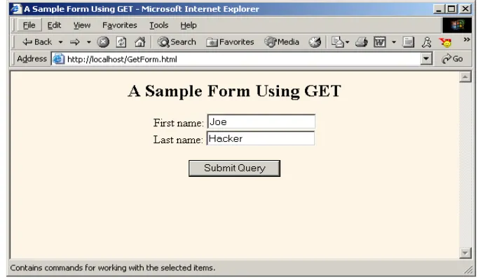 Figure 19–2HTTP request sent by Internet Explorer 6.0 when submitting GetForm.html.