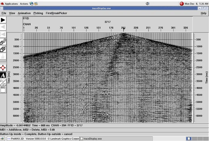 Gambar   diatas   adalah   gambar   penampang   seismik   yang   telah   mengalami   reduce   noise, ditandai   oleh   hilangnya   noise   pada   bagian   atas   event   seismik   dan   pada   ground   roll.