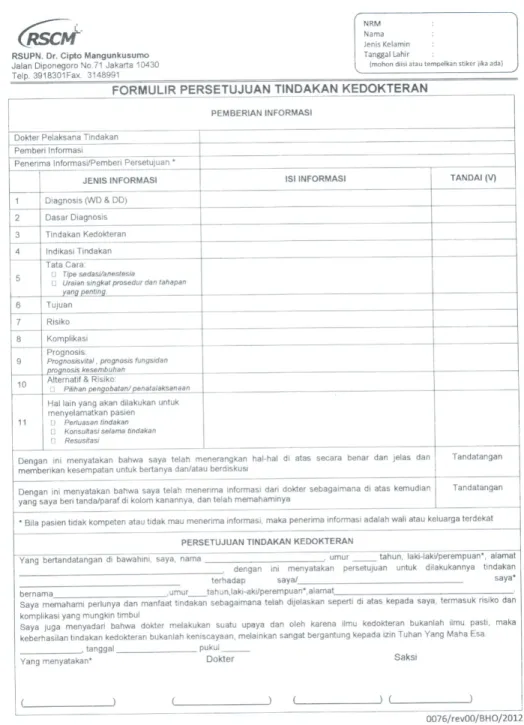 Gambar 1.	 Contoh	surat	persetujuan	tindakan	medis	(informed consent)	di	RS	dr.	Cipto	mangunkusumo.