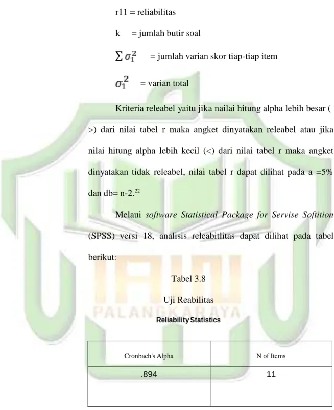 Tabel 3.8  Uji Reabilitas 