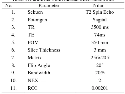 Tabel 1. Parameter Pemeriksaan MRI Ankle Joint  