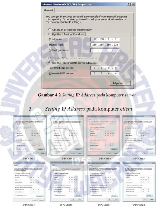 Gambar 4.3 Setting IP Address pada 8 komputer client 