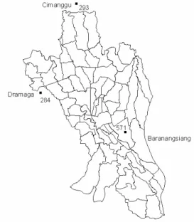 Gambar 8 merupakan sebuah peta dari 3  stasiun klimatologi yang ada di sekitar Kota  Bogor dan nilai CH pada bulan Januari 2006