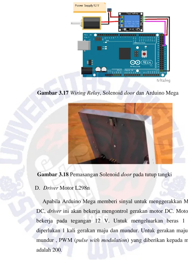 Gambar 3.17 Wiring Relay, Solenoid door dan Arduino Mega 