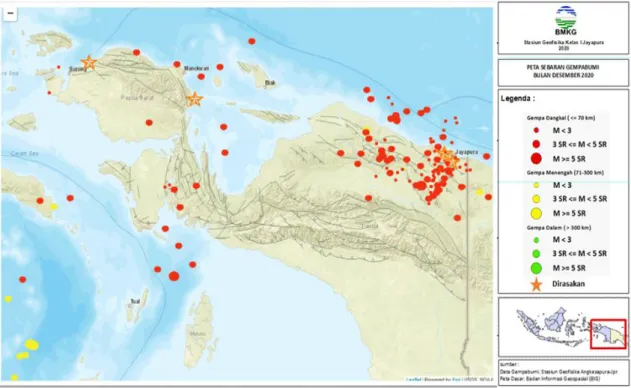Gambar 1.1  Peta Seismisitas Hasil Analisis Stasiun Geofisika Kelas I Jayapura  Bulan Desember 2019 