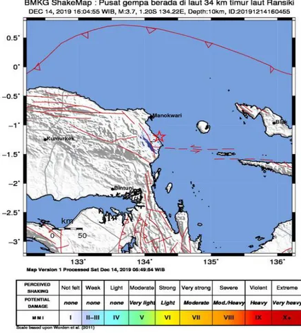 Gambar 2.1 Shakemap Gempabumi Manokwari Selatan pukul 09:04:57 WIT 