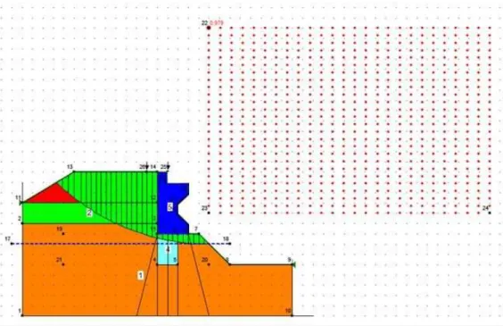 Gambar 5.  Hasil simulasi program geo slope dengan model tiang pancang miring