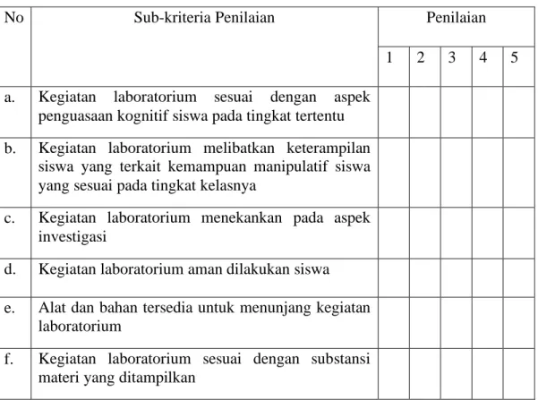 Tabel 3. Instrumen Penilaian Aspek Kegiatan Laboratorium 