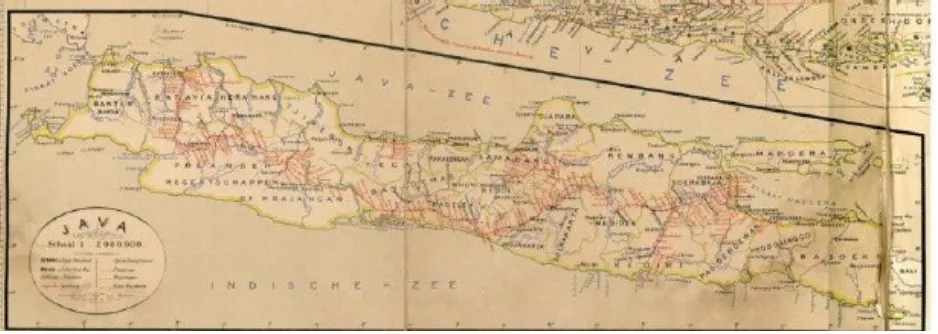 Gambar 2. Jalur kereta api (warna merah) Hindia-Belanda di Pulau Jawa
