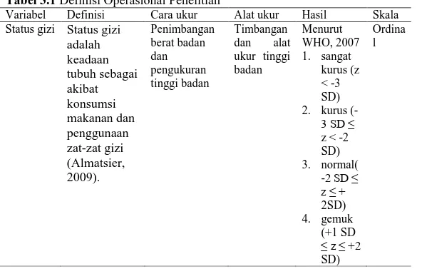 Tabel 3.1 Definisi Operasional Penelitian 