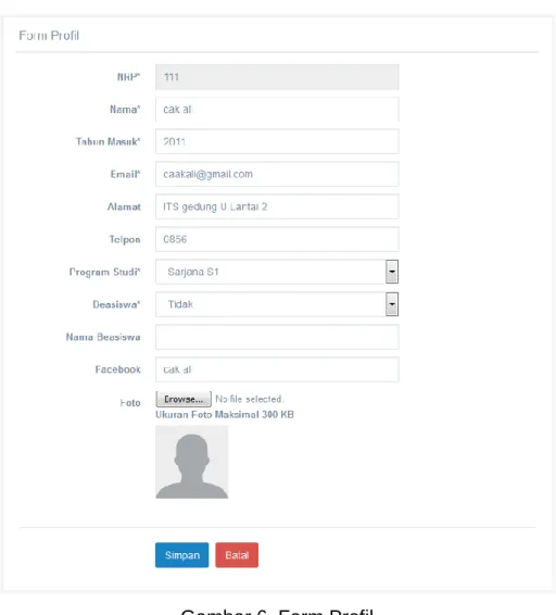 Gambar 6. Form Profil  Menu Ubah Password 