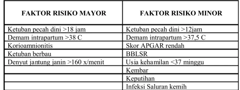 Tabel 2.4 Faktor Risiko Sepsis 17