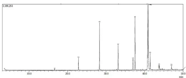 Gambar 1. Data Kromatogram GC (Gas Chromatography) pada Sampel ASI yang  disimpan dalam Freezer (0 0 C) selama 7 hari 