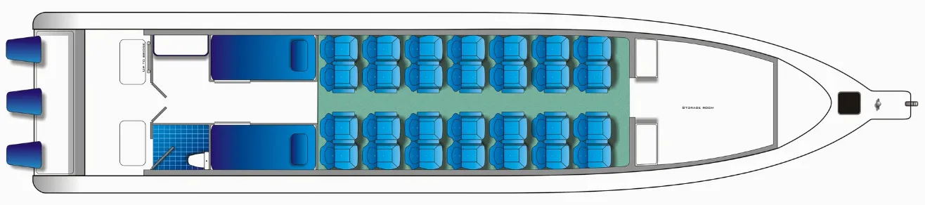 Gambar   Rencana   Umum   BlueFin   15     adalah   type   kapal   angkut penumpang, sesuai dengan fungsinya maka tata letak ruangan dirancang dengan   memperhatikan   aspek-aspek   :   keselamatan,   kenyamanan, mobilitas, pemeliharaan serta distribusi berat sesuai dengan ketentuan  laik-laut.