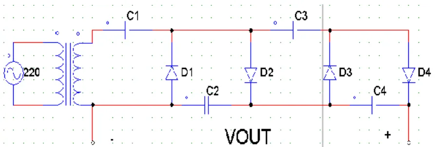 Gambar 3.4 Rangkaian cochroff-walton Reed Relay(S1) Output IGBT  Input IGBT 