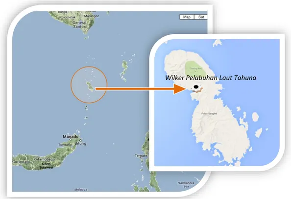 Gambar 7.  Peta  kedudukan  Wilker  Pelabuhan  Laut  Tahuna BKP Kelas I Manado 