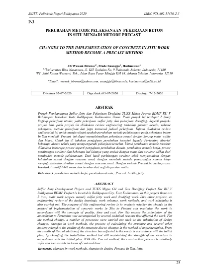 PERUBAHAN METODE PELAKSANAAN PEKERJAAN BETON IN SITU MENJADI METODE PRECAST