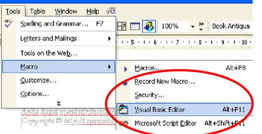 Gambar 1. Tampilan Menu Visual Basic Editor 