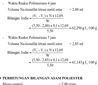 Tabel L3.3 Hasil perhitungan bilangan asam poliester 