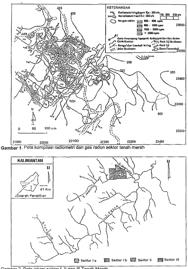 Gambar 1- Peta kompilasi radiometri dan gas radon sektor tanah merah KALIMANTAN