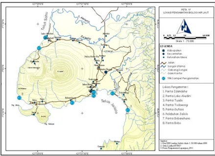 Gambar 1.  Lokasi penelitian di perairan Jailolo Kabupaten Halmahera Barat  MalukuUtara