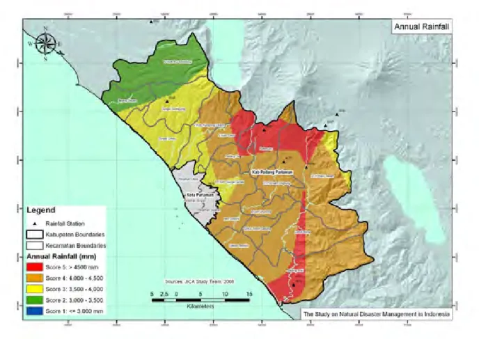 Gambar 4.1.3  Peta Penyebaran Curah Hujan Rata-Rata Tahunan Kabupaten Padang Pariaman  