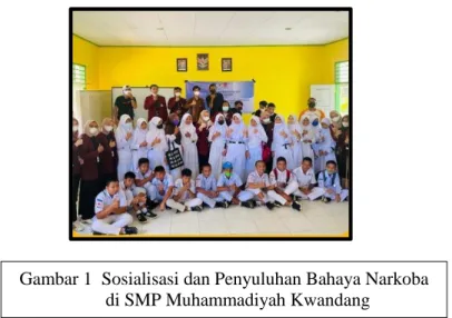 Gambar 1  Sosialisasi dan Penyuluhan Bahaya Narkoba                      di SMP Muhammadiyah Kwandang 