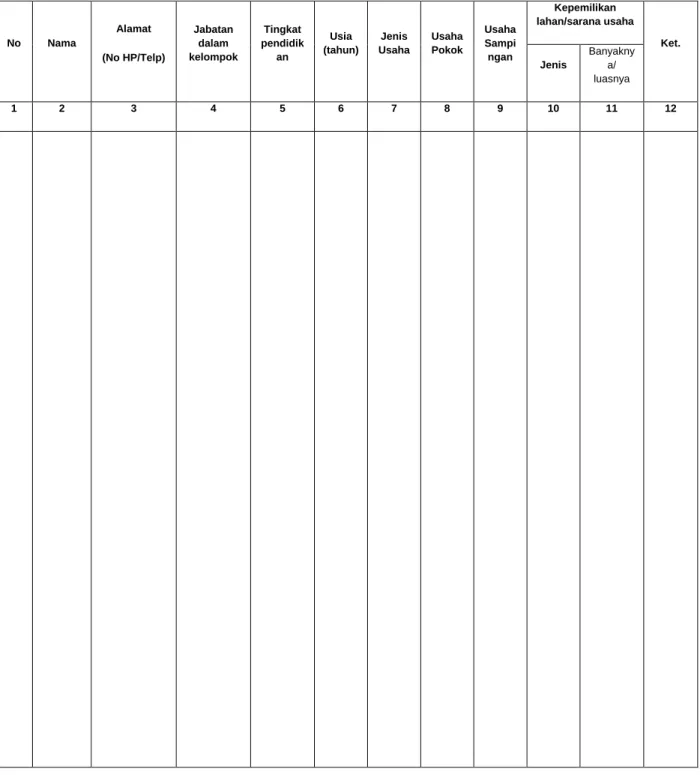 Tabel 4. Format Buku Data Anggota Kelompok Gabungan 