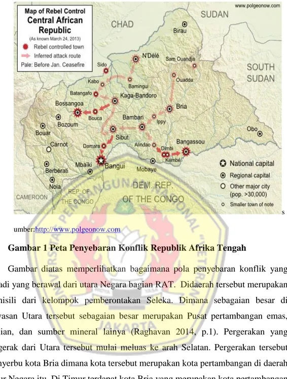 Gambar 1 Peta Penyebaran Konflik Republik Afrika Tengah 