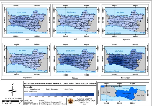 Gambar 1.3 Peta Sebaran Hujan Musim Kemarau di Provinsi Jawa Tengah dan DIY  Ketersediaan Air Meteorologis 