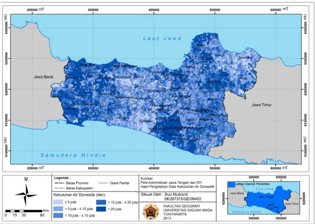 Gambar 1.4 Peta Sebaran Kebutuhan Air Domestik di Provinsi Jawa Tengah dan DIY 