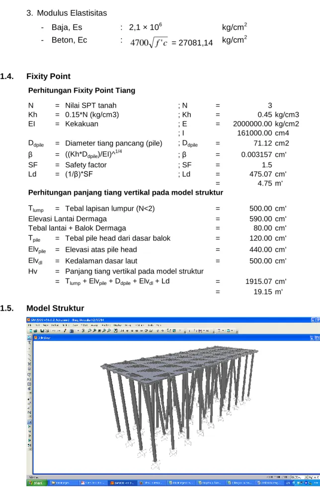 Gambar 1.   Model Struktur Dermaga pada Analisa SAP2000 