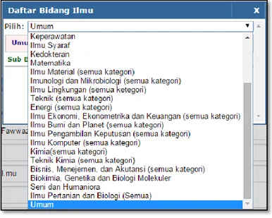 Gambar 2.12 Tampilan Daftar Bidang Ilmu 