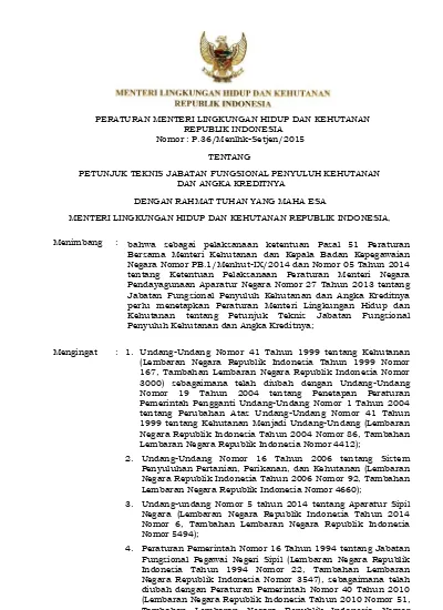 Peraturan Menteri Lingkungan Hidup Dan Kehutanan Republik Indonesia Nomor P36menlhk Setjen2015 5313