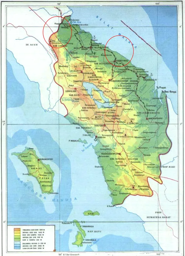 Gambar 1. Peta Propinsi Sumatera Utara dengan skala 1 : 2.450.000. 