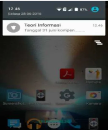 Gambar 8. Notifikasi Online pada Ponsel Android Mahasiswa 