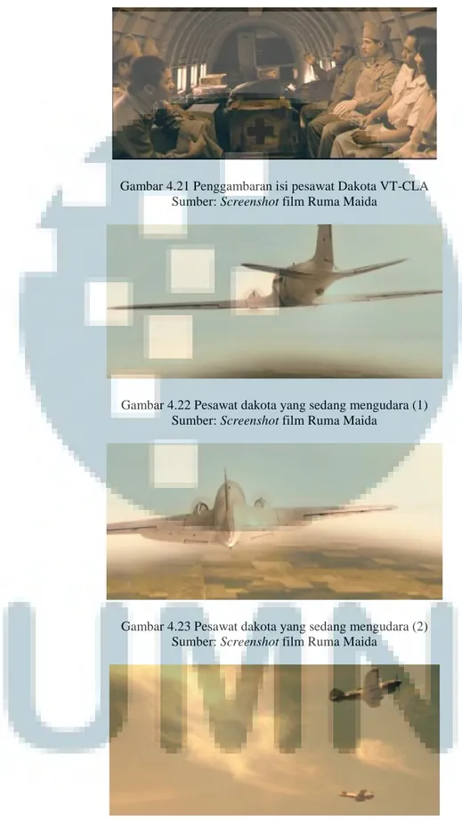Gambar 4.21 Penggambaran isi pesawat Dakota VT-CLA Sumber: Screenshot film Ruma Maida