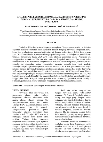 ANALISIS PERUBAHAN IKLIM DAN ADAPTASI SEKTOR PERTANIAN TANAMAN ...