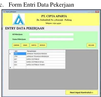 Gambar 7. Form Entry Data Pekerjaan 