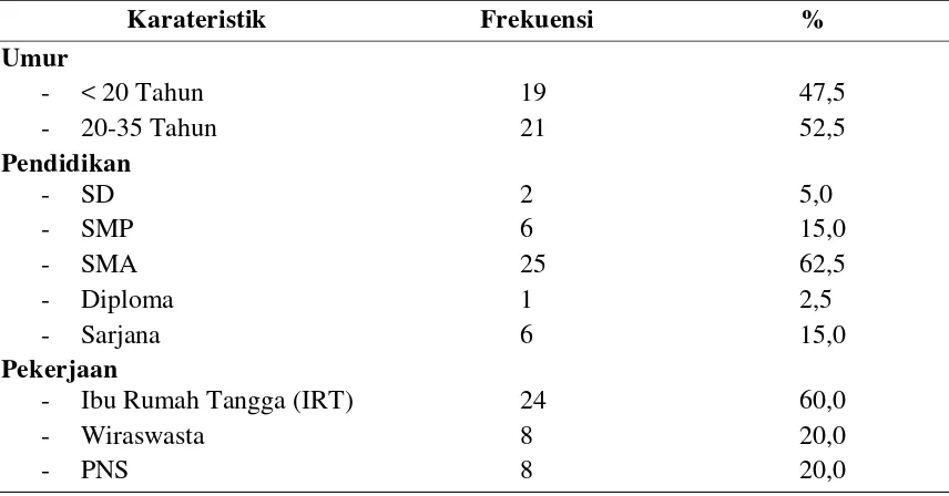 Tabel 5.1 Distribusi Frekuensi Demografi Ibu Hamil di Desa Siumbut Baru Kecamatan Kota Kisaran Timur Kabupaten Asahan  