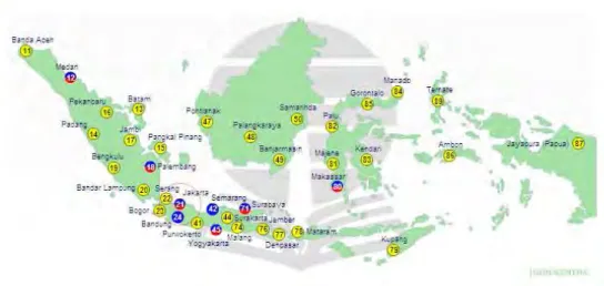 Gambar 1  Peta lokasi 37 UPBJJ-UT di Indonesia. 