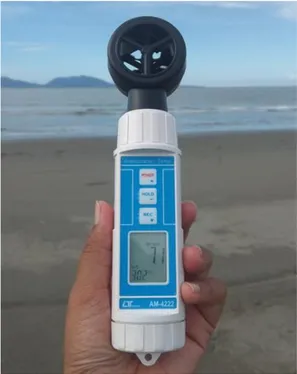 Gambar 3.3. Anemometer Lutron AM-4222 sebagai alat pemgambilan sampel  kecepatan angin di pesisir Gampong Alue Naga, Kota Banda Aceh 