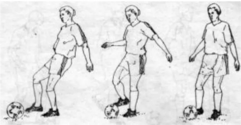 Gambar 5. Menghentikan Bola dengan Kaki Bagian Dalam  Sumber: Sucipto, dkk. (2000: 23) 