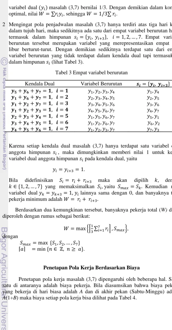 Tabel 3 Empat variabel berurutan 