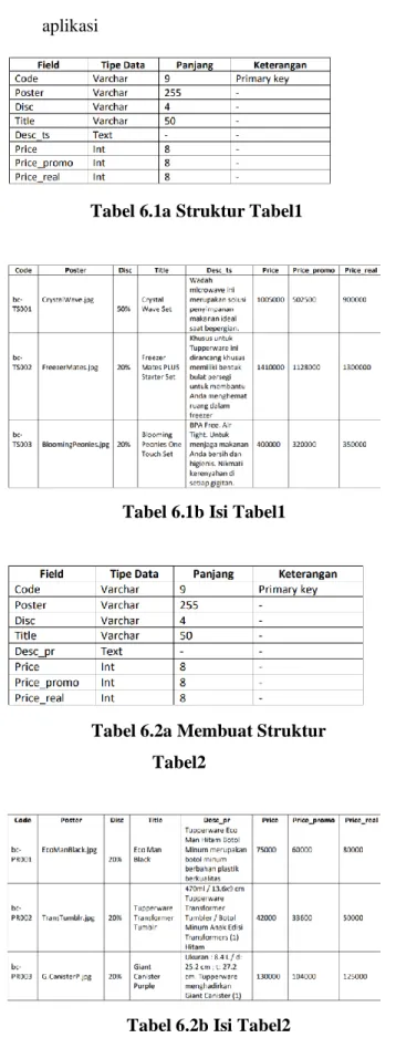 Tabel 6.1a Struktur Tabel1 