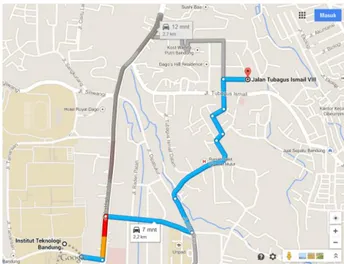 Gambar  3.2  Pilihan  jalur  paling  optimal  yang  disarankan  Google  Maps  menggunakan  Walking  Directions 