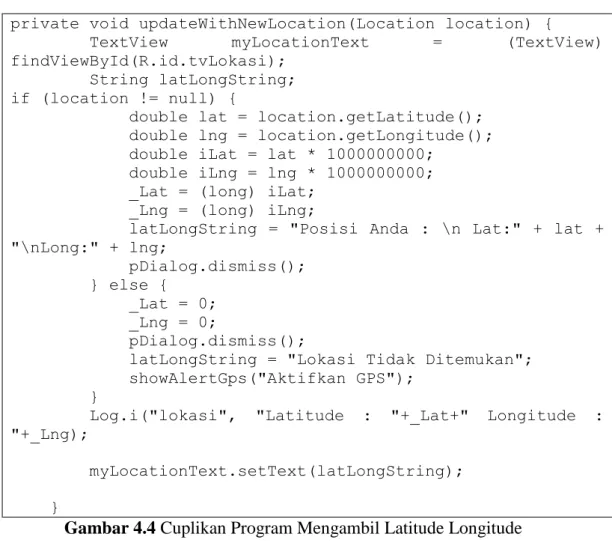 Gambar 4.4 Cuplikan Program Mengambil Latitude Longitude 