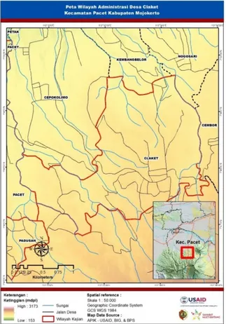 Gambar 1. Peta wilayah administrasi Desa Claket 2 a.  Sebelah Utara  : Desa Kembang Belor 